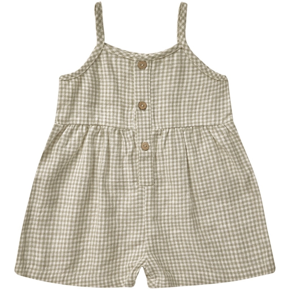 Rylee + Cru Gingham Button Romper (sage)